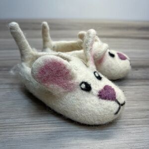 Handmade Nepal Wool Felted Little Kids Slippers Toddler Size 5 EU 20 Bunny Hamro